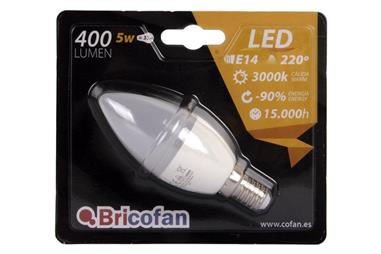Comprar BOMBILLA LED 5W VELA E14 220º 400LM 3000K COF-52007014 en Ferretería el Clavo.